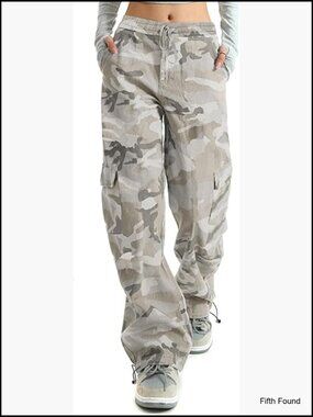 High Waisted Wide Leg Cargo Pants with Elastic Drawstring Waist